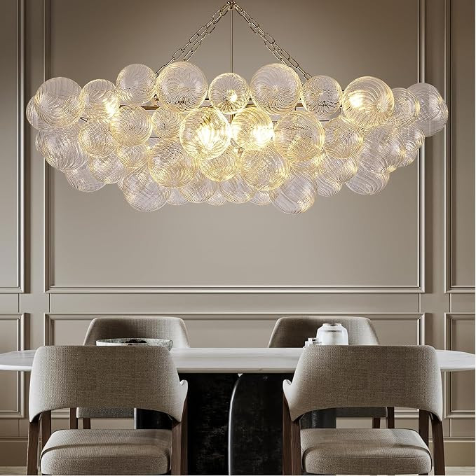 51" Large Gold Bubble Chandelier, 9-Light Modern Hand Blown Glass Chandelier Light Fixture, Recta... | Amazon (US)