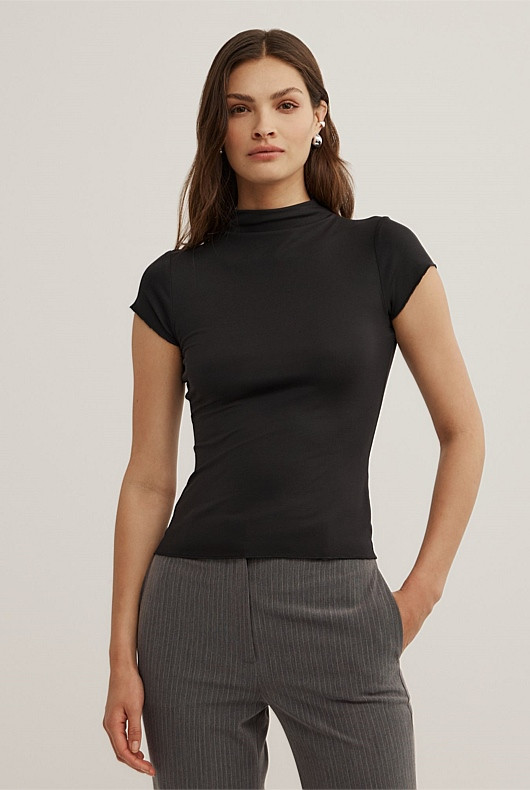 High Neck Cap Sleeve T-Shirt | Witchery (AU)