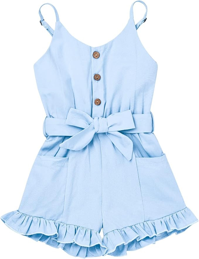 Toddler Girl Clothes Baby Adjusatble Strap Sleeveless One-Piece Romper Ruffle Summer Pocket Jumps... | Amazon (US)