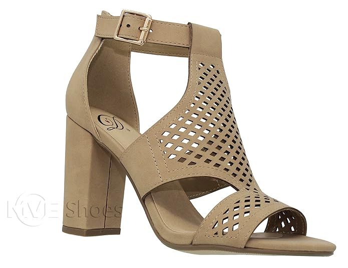 MVE Shoes Women's Open Toe Cut Out Chunky Heel Sandal | Amazon (US)