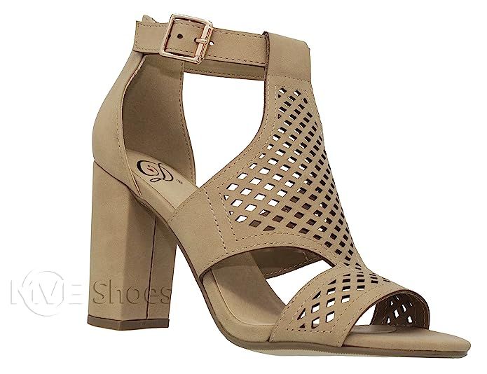 MVE Shoes Women's Open Toe Cut Out Chunky Heel Sandal | Amazon (US)