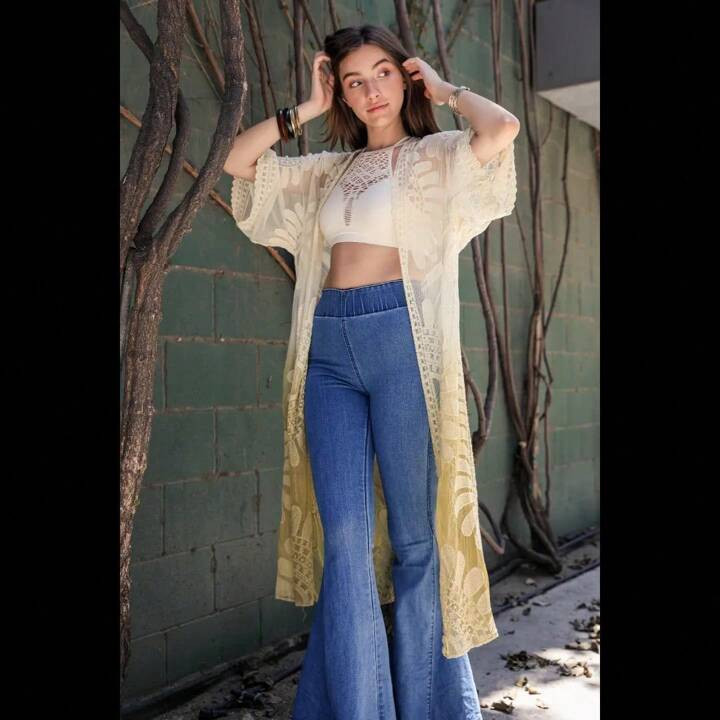 Music Festival Vacay Ombre Front Open Long Sleeve Embroidery Kimono | SHEIN