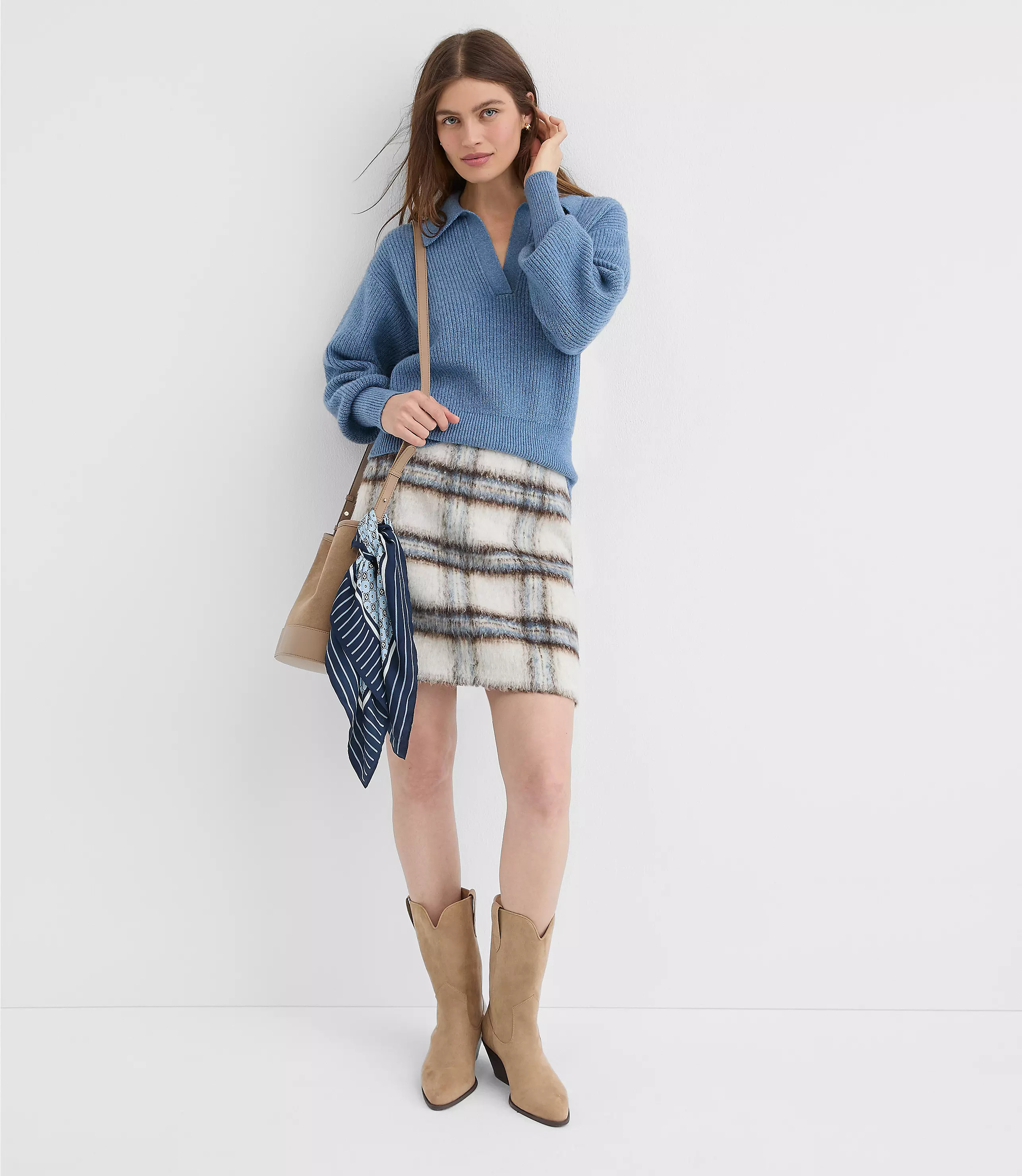 Ribbed Collared Split Neck Sweater | LOFT