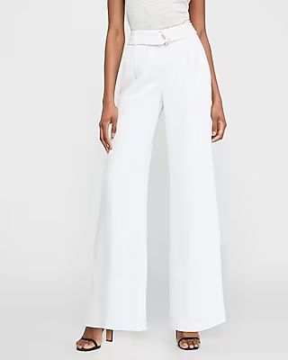 High Waisted Belted Wide Leg Palazzo Pant White Women's 4 Long, by Express | Express