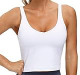Women’s Longline Sports Bra Wirefree Padded Medium Support Yoga Bras Gym Running Workout Tank Tops (White, Medium) | Amazon (US)