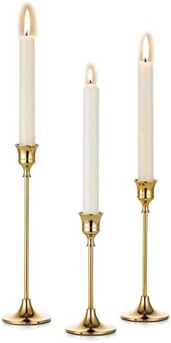 Romadedi Candlestick Holder Gold Set of 3 Candle Holder for Taper Candle for Fireplace Mantel Din... | Amazon (US)