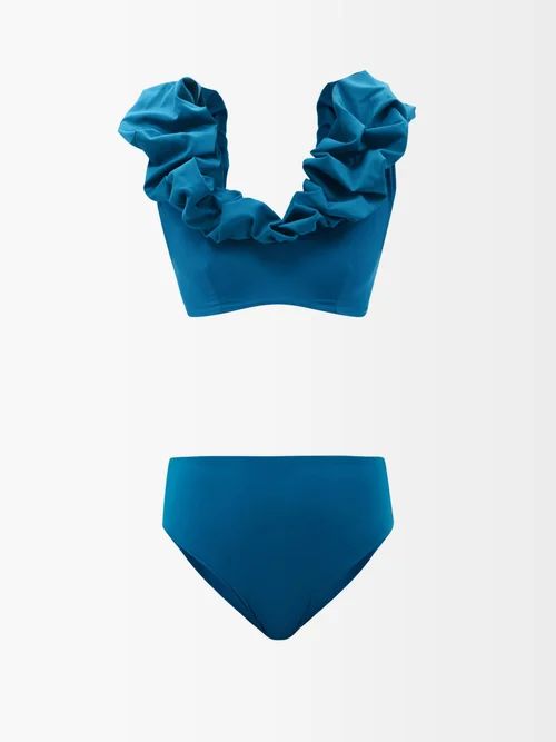 Maygel Coronel - Lucilia Scoop-neck Ruffled Bikini - Womens - Blue | Matches (US)