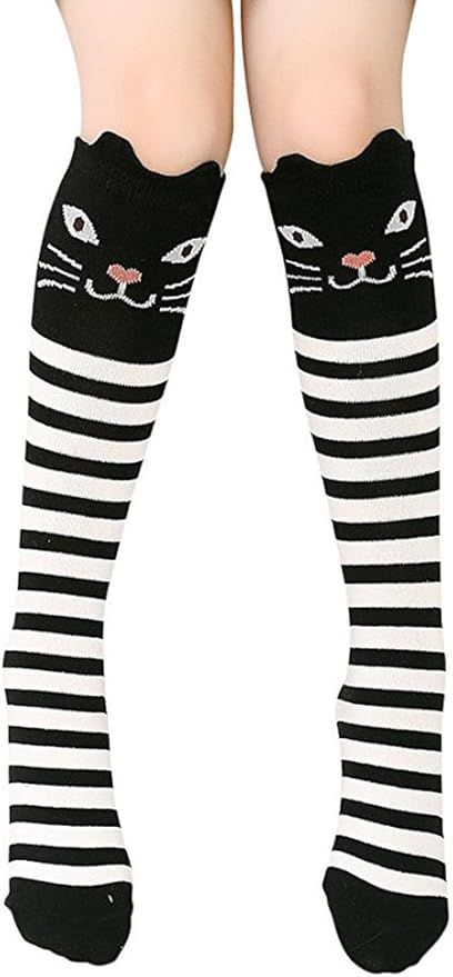 Girls Knee High Sock,Cotton Catroon Animal Bear Cat Fox Over Calf Stockings | Amazon (US)