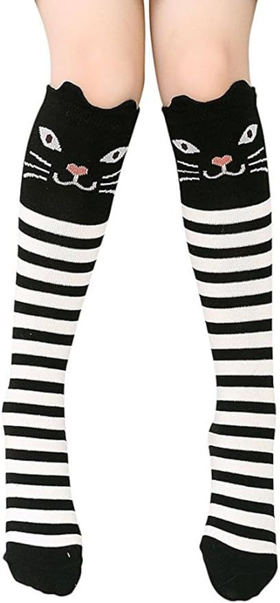 Girls Knee High Sock,Cotton Catroon Animal Bear Cat Fox Over Calf Stockings | Amazon (US)