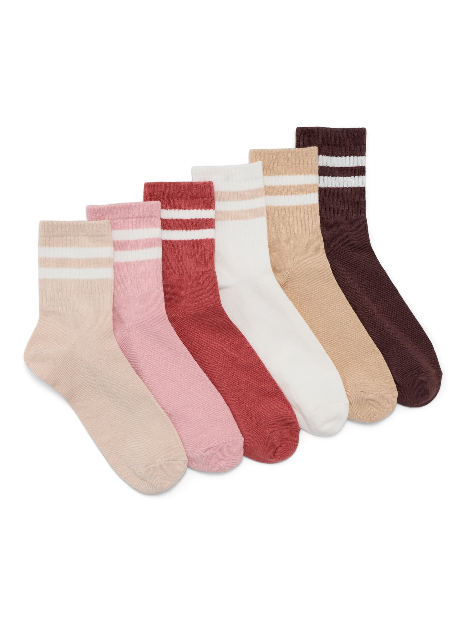 No Boundaries Ribbed Mid-Crew Socks, 6-Pack, Women's, Shoe Sizes 4-10 | Walmart (US)
