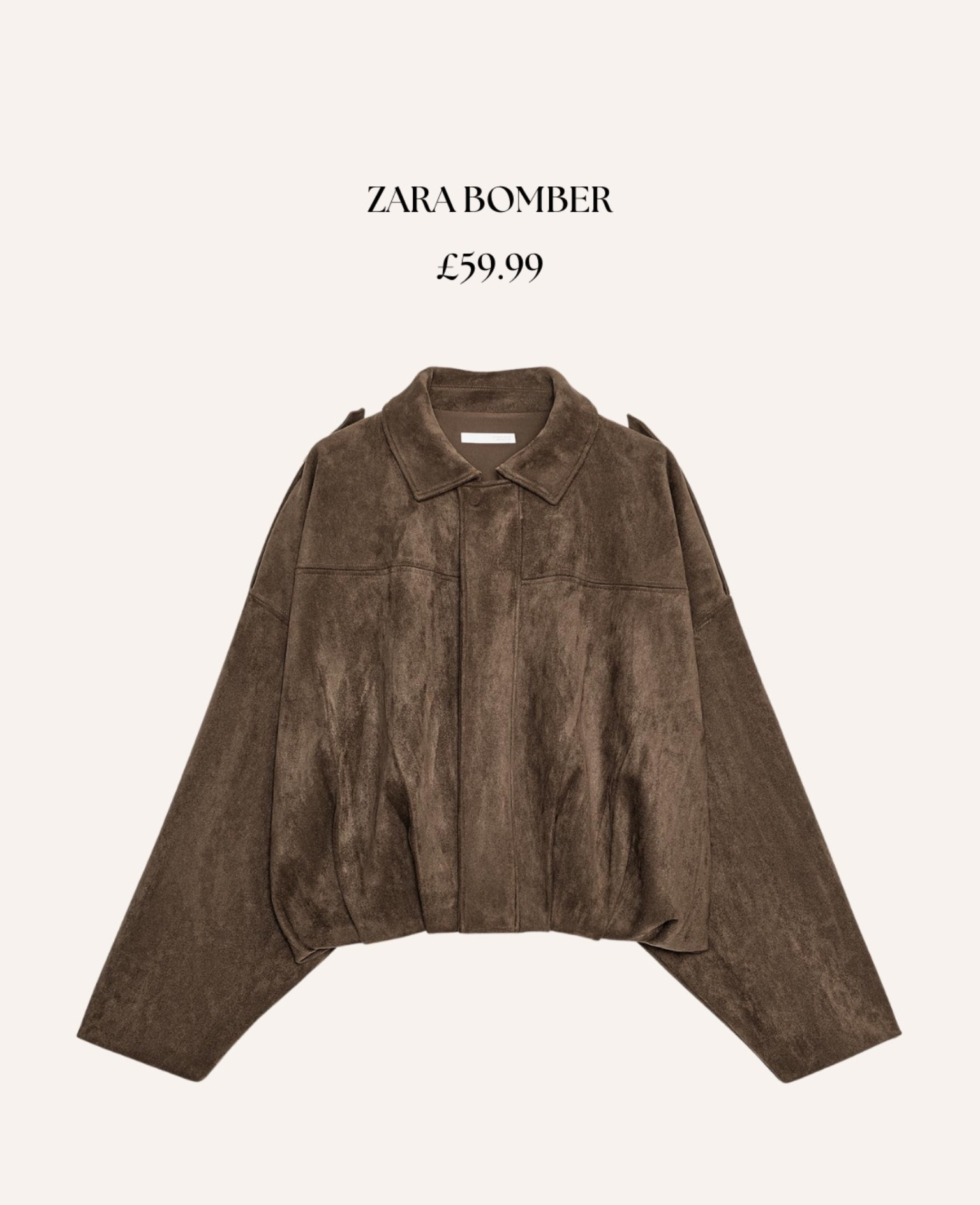 Zara affordable faux suede bomber in brown 