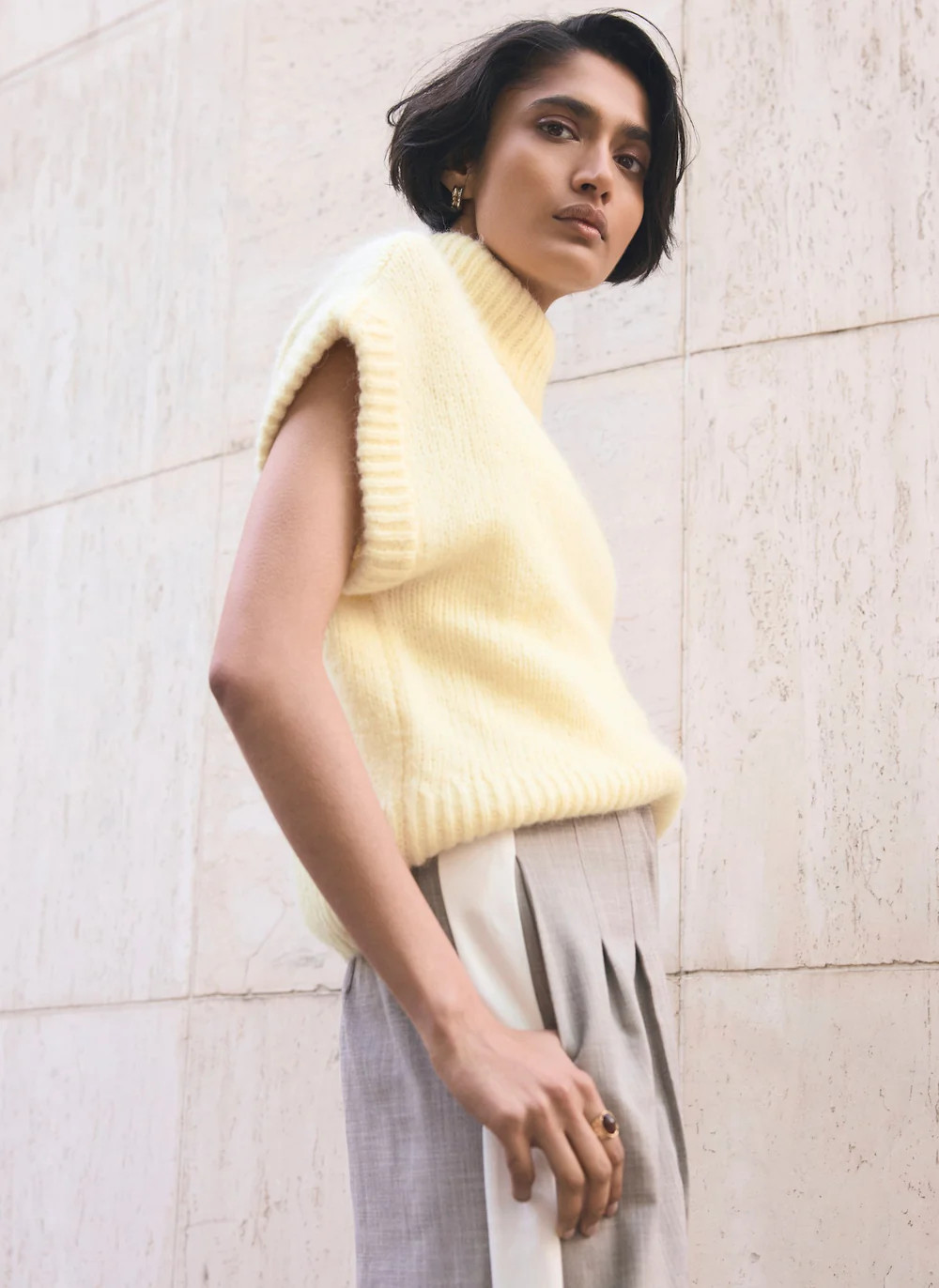 Butter Yellow Wool Blend Sleeveless Knit Top | Mint Velvet