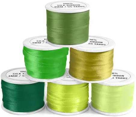 New ThreadNanny 6 Spools of 100% Pure Silk Ribbons - Green Tones - 60 MTS x 4mm | Amazon (US)