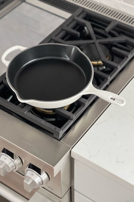 I have been considering a cast iron pan for a while and finally pulled the trigger on the purchase recently. I ordered it in the same white as my Le Creuset grill pan! #LTKkitchen 

#LTKhome