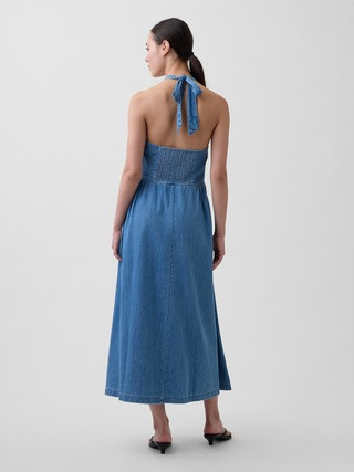 Denim Tie-Back Halter Maxi Dress | Gap (US)