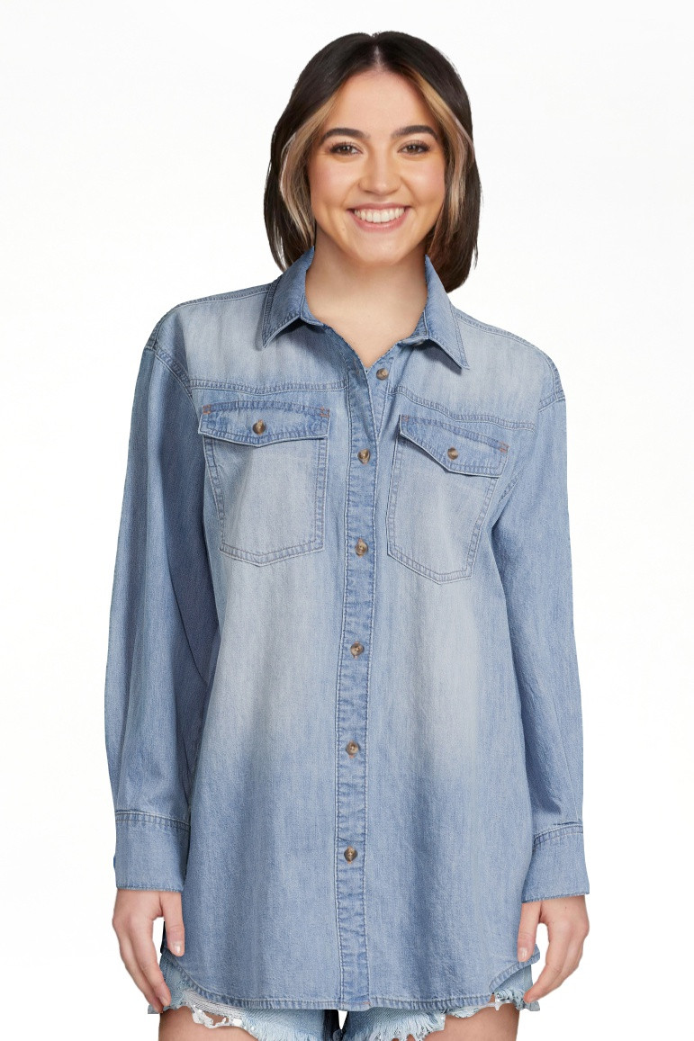 Sofia by Sofia Vergara Women's and Women's Plus Sofia Oversized Boyfriend Shirt with Long Sleeves... | Walmart (US)