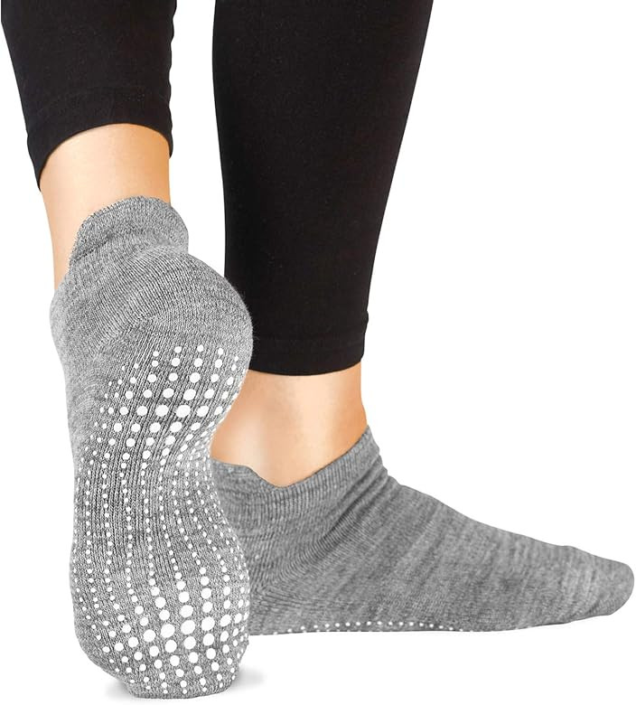 LA Active Grip Socks - 2 Pairs - Yoga Pilates Barre Ballet Non Slip Crew Hospital (Jogger Grey an... | Amazon (US)