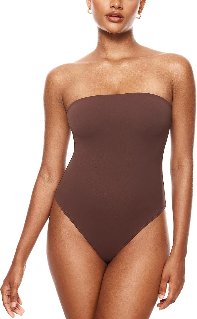 INLYRIC Women's Cloudsfit Sexy Strapless Bodysuit Thong Tube Top Off The Shoulder One Piece Leota... | Amazon (US)