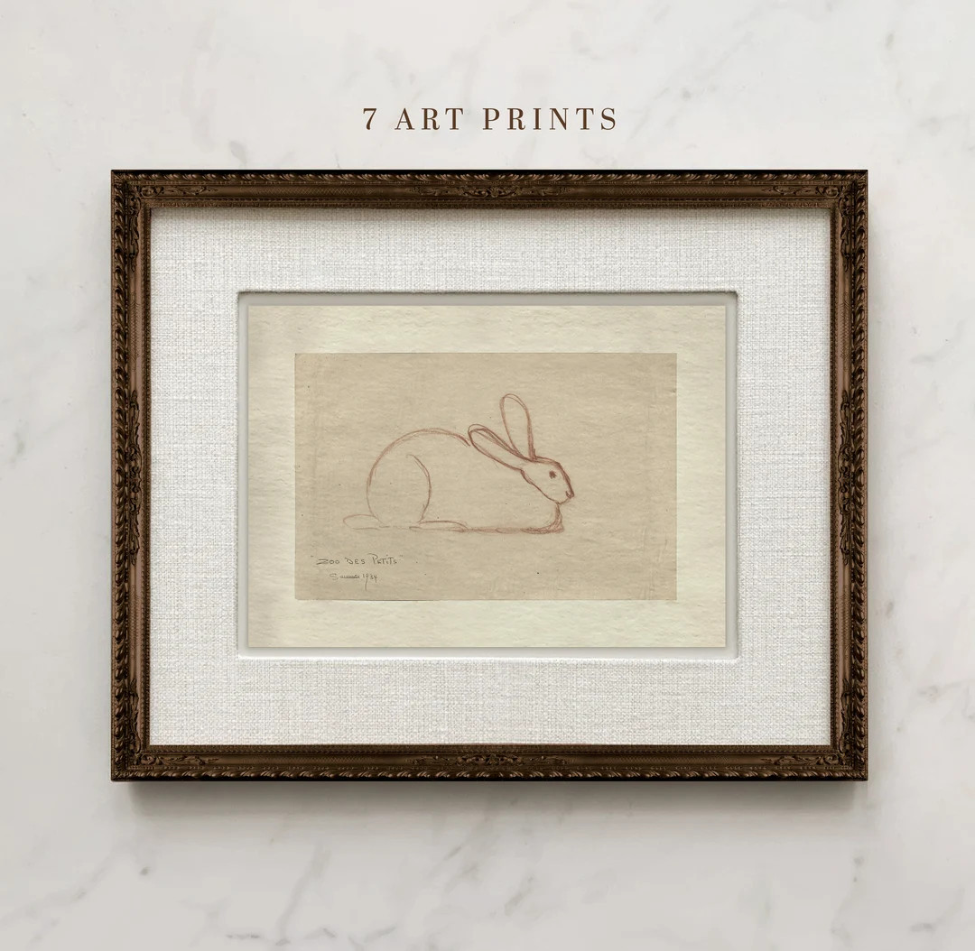 Vintage Bunny Sketch Print: Rustic Animal Wall Art (Digital Download) | Etsy (US)