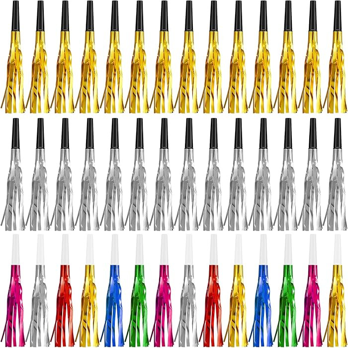 48Pcs Happy New Year Noise Makers, Colorful New Year Blowouts Whistles Party Favors Gold Silver M... | Amazon (US)
