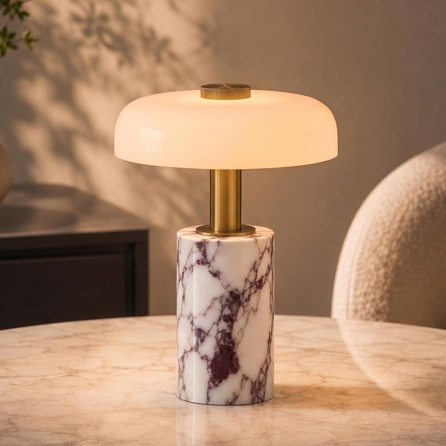 Marble Lamp,Cordless Table Lamp with Glass Shade,Rechargeable Touch Dimming | Amazon (US)