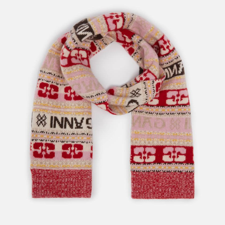 Ganni Logo-Intarsia Wool-Blend Scarf | Coggles (Global)