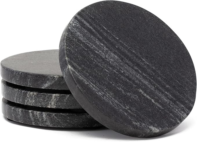 Thirstystone 4 Pack Natural Black Marble Round Coasters with Protective Felt Feet on The Bottom 4... | Amazon (US)