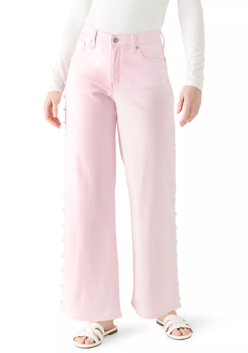 Women's Pearl Trim Cropped Wide Leg Jeans | Belk