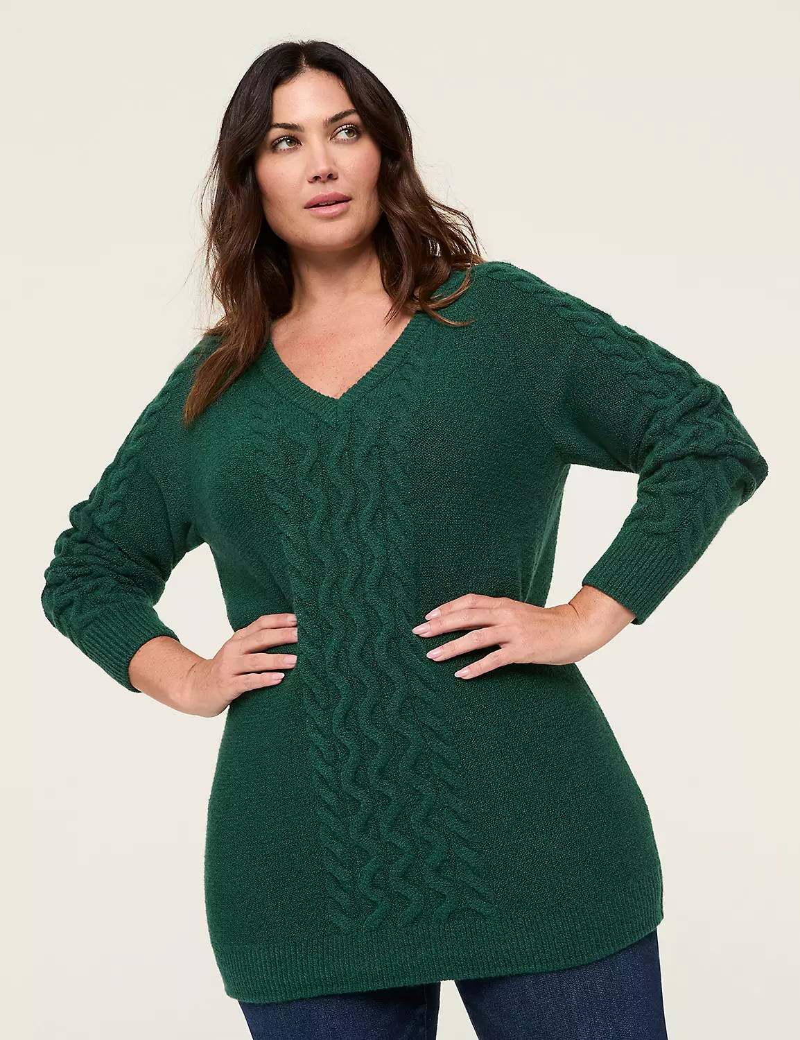 Cable Knit V-Neck Sweater | Lane Bryant (US)