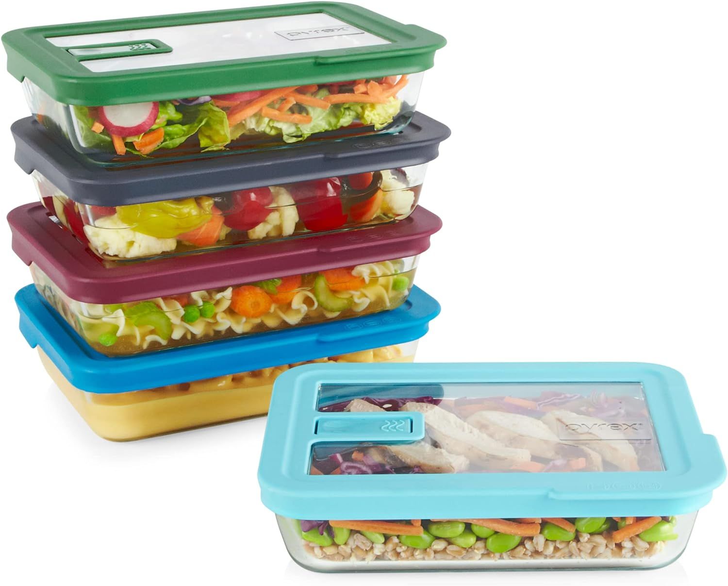 Amazon.com: Pyrex 10-Pc Single Rectangular Glass Food Storage Container with Venting Lid, 3-Cup M... | Amazon (US)