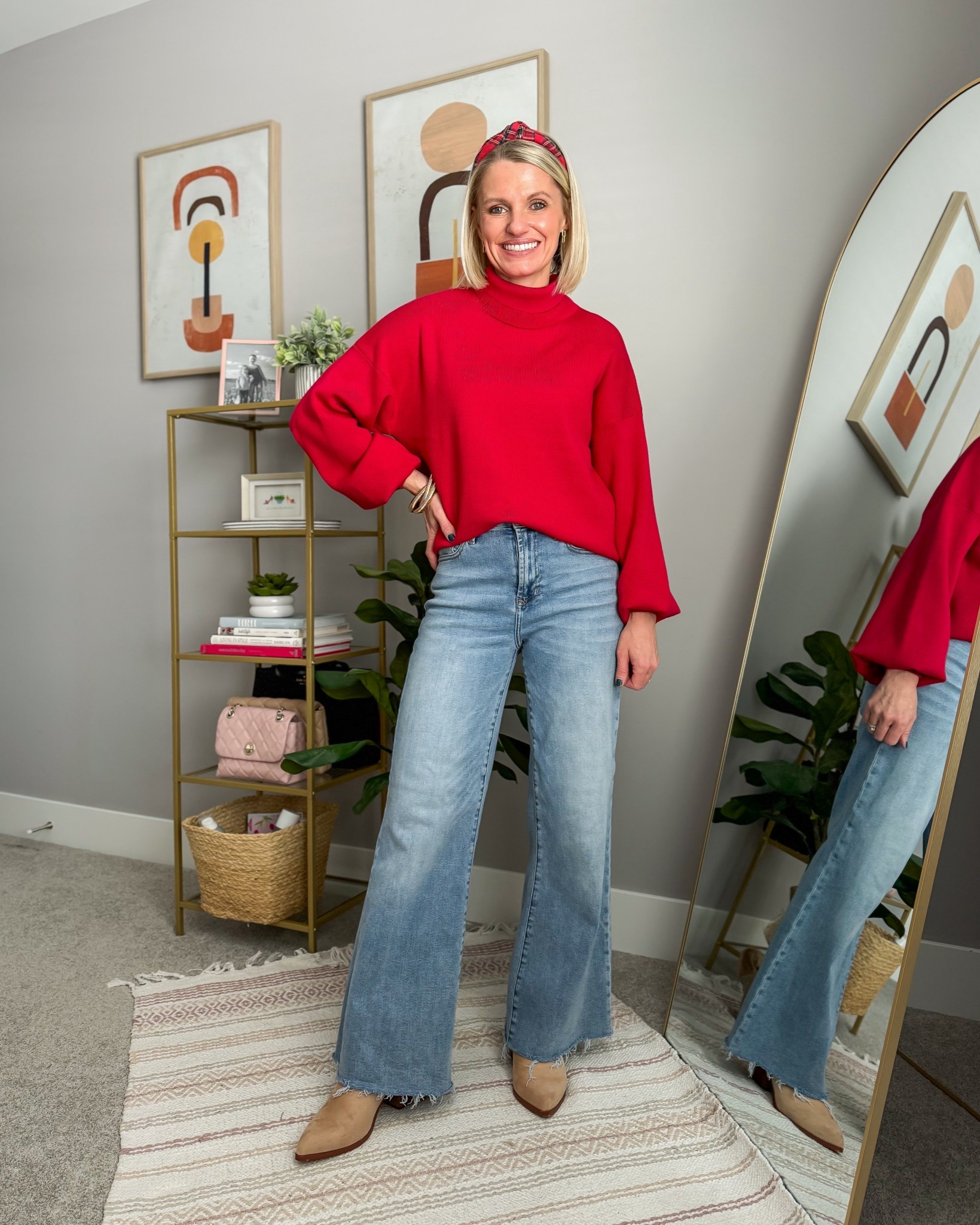 Casual holiday outfit with a red sweater with light wide leg jeans! 
Sweater- old, linked similar 
Jeans- 25 (code: katie15 for 15% off)

#LTKSeasonal #LTKHoliday #LTKPetite
