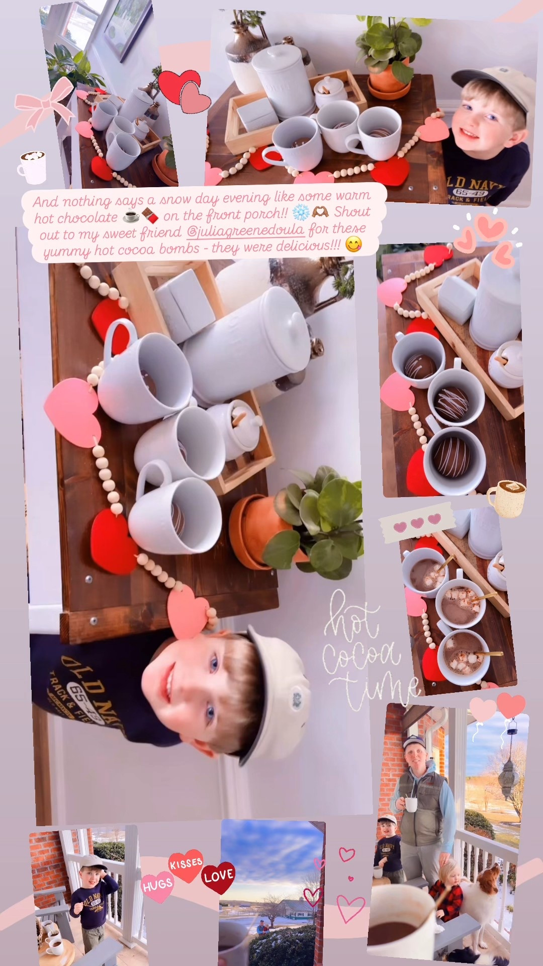 And nothing says a snow day evening like some warm hot chocolate ☕️🍫 on the front porch!! ❄️🫶🏽 Shout out to my sweet friend @juliagreenedoula for these yummy hot cocoa bombs - they were delicious!!! 😋 

#LTKValentine #LTKmomlife