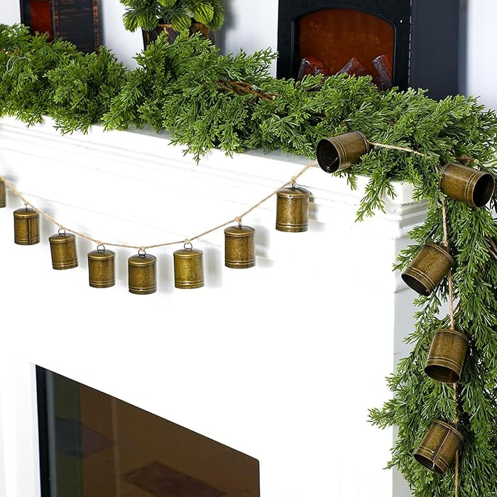 Zonon Christmas Bells Garland with 24 Brass Bells Metal Cow Bell on Jute Rope 9 ft Rustic Bronze ... | Amazon (US)