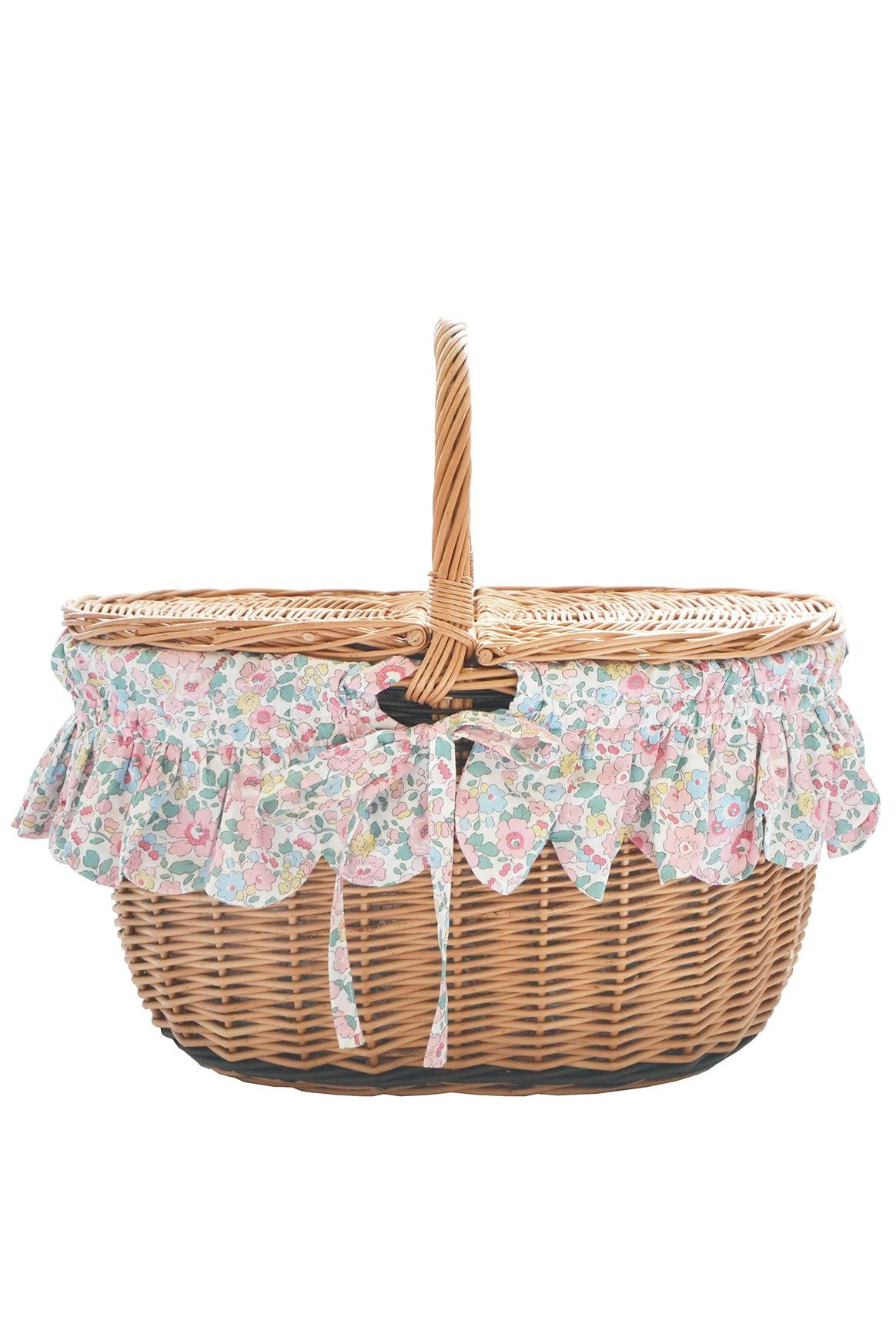 Oval Picnic Basket Made With Liberty Fabric in Betsy Candy Floss | Over The Moon