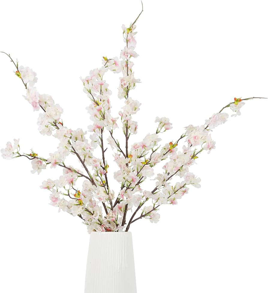 Artificial Silk Cherry Blossom Flowers (4pcs, 42"), Real Touch Branches for Home, Garden, Wedding... | Amazon (US)