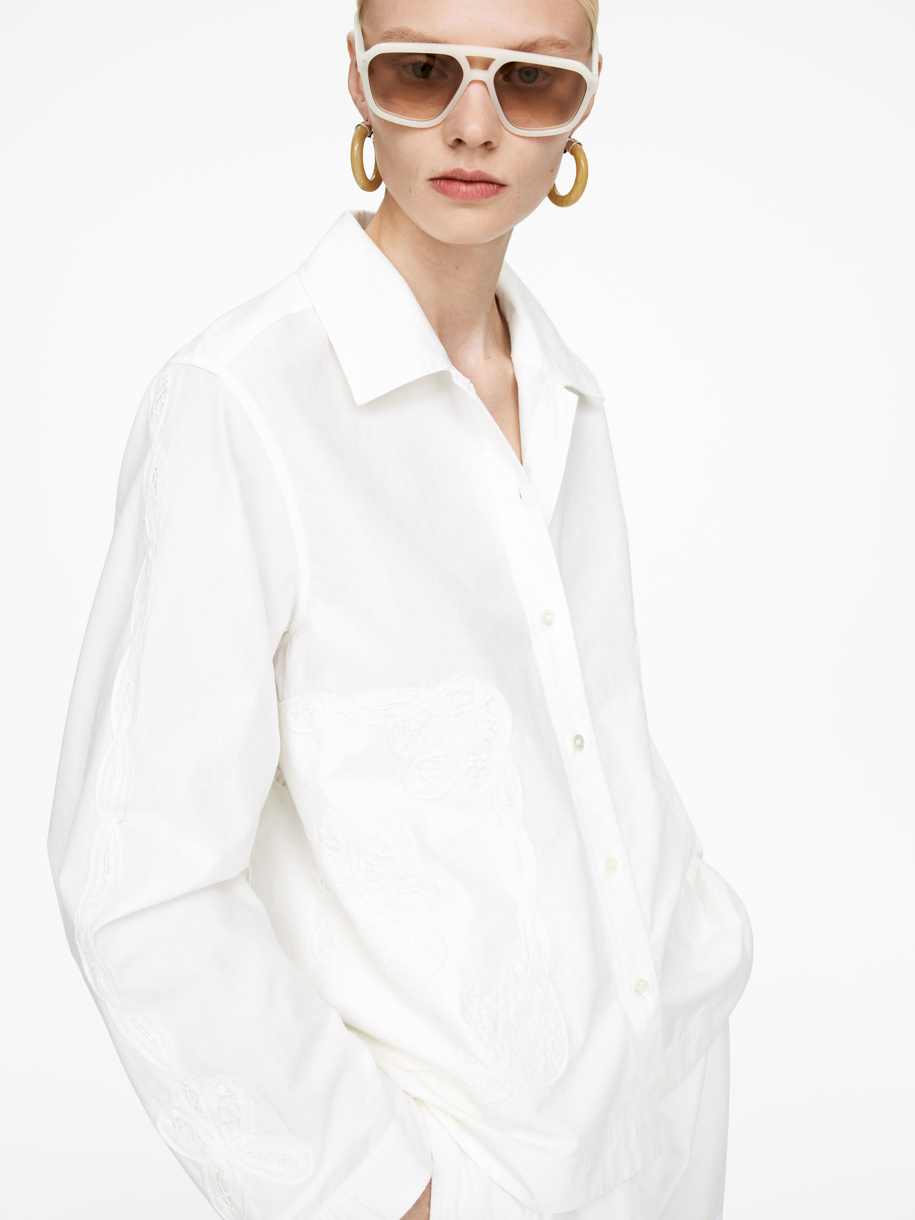 Embroidery-Detail Shirt – White – Women – ARKET GB | Arket UK