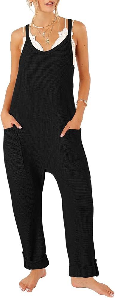 Pink Queen Jumpsuits for Women Casual Rompers Sleeveless Overalls Soft Loose Jumpsuit With Pocket... | Amazon (US)