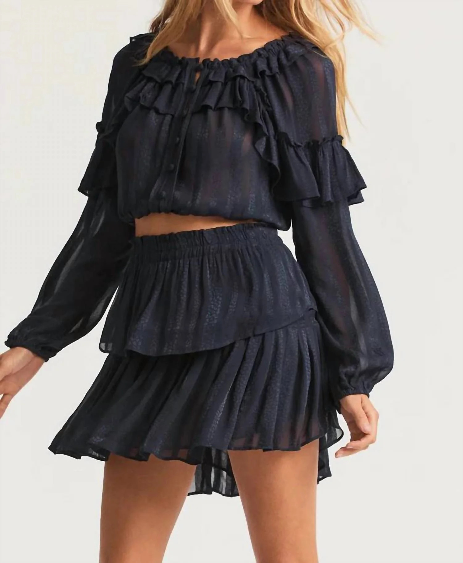 Ruffle Mini Skirt In Midnight | Shop Simon