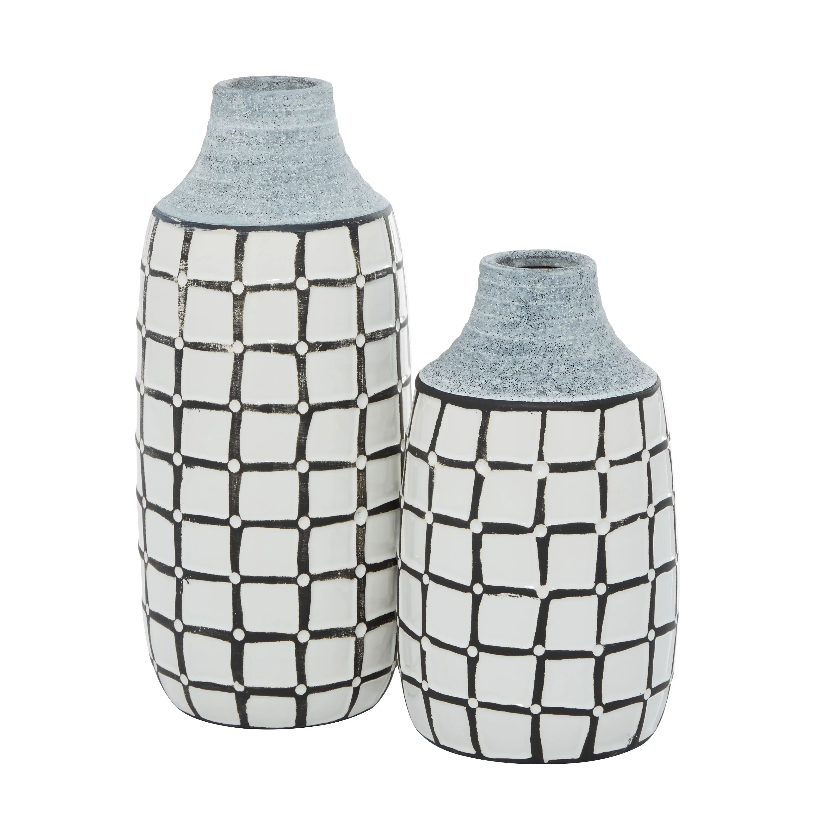 DecMode 11", 9"H Coastal Ceramic Vase, White, 2 - Pieces | Walmart (US)