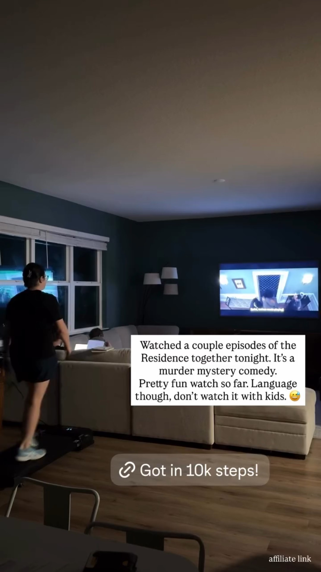 Watched a couple episodes of the Residence together tonight. It’s a murder mystery comedy.
Using my walking pad to get my steps in. Love the incline option on this and that I can set a fast pace.

#LTKmomlife #LTKfitnessgoals #LTKActive