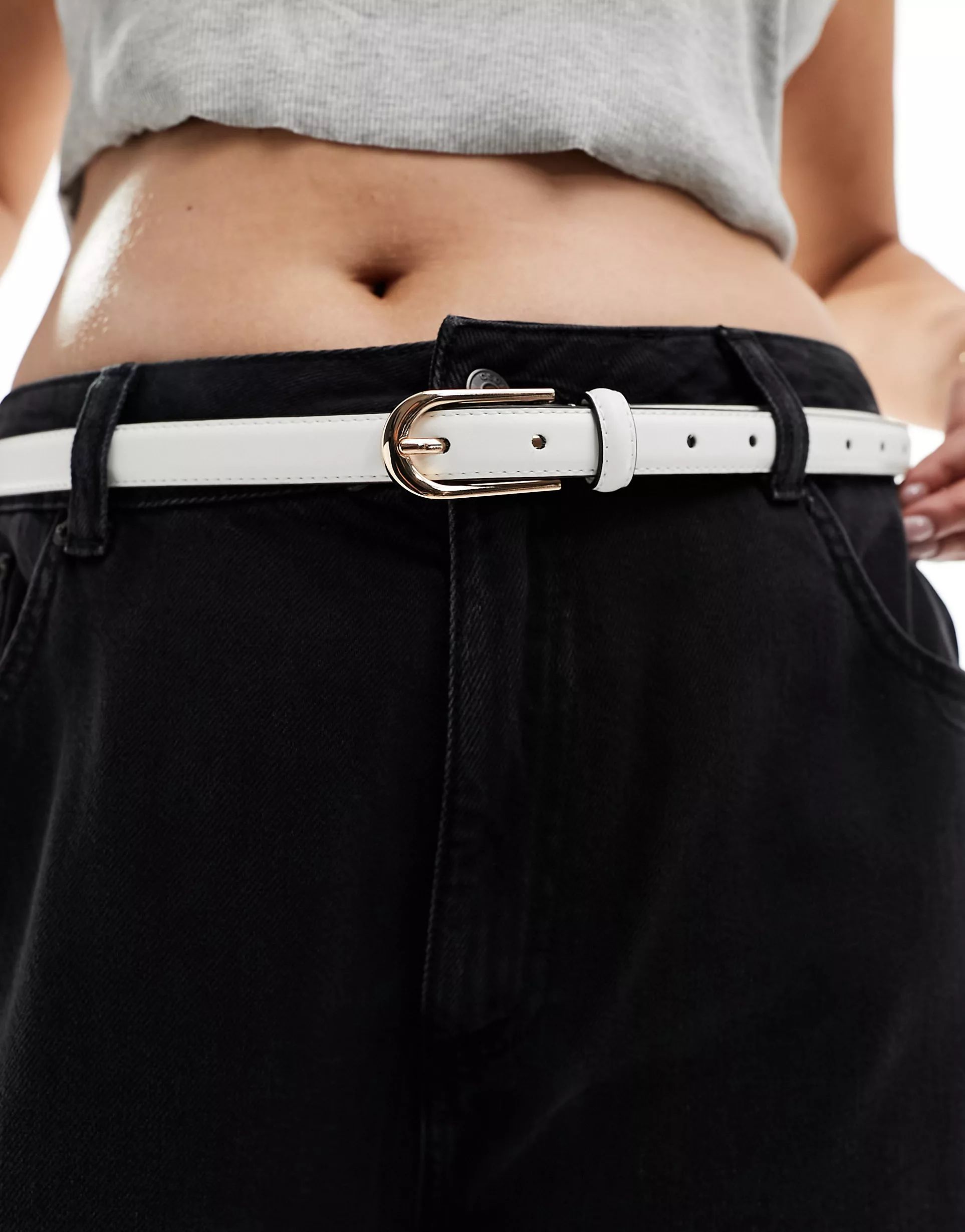ASOS DESIGN CURVE waist and hip skinny half moon belt in white | ASOS (Global)