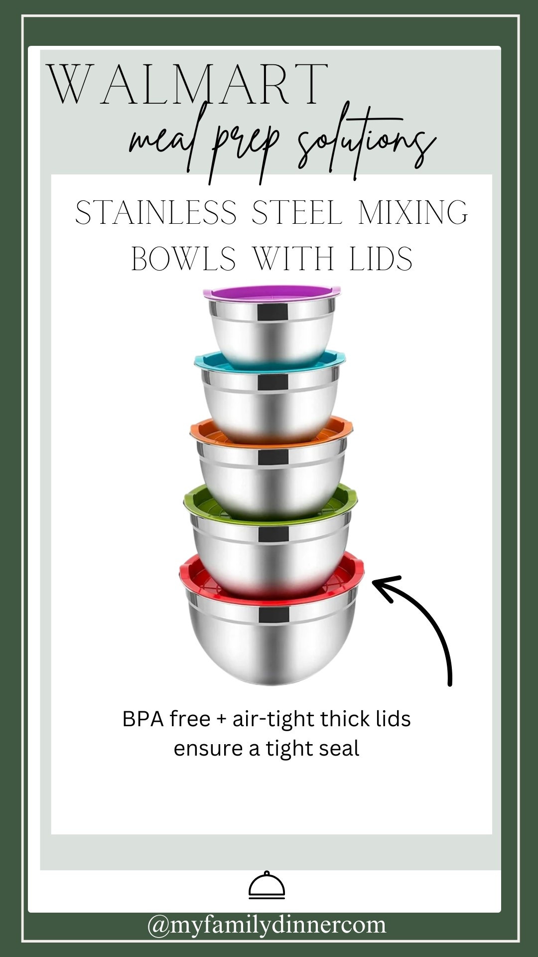 Stainless steel mixing bowls with airtight leak proof lids.  Great deal this week @walmart 

#LTKFamily #LTKHome #LTKFindsUnder50