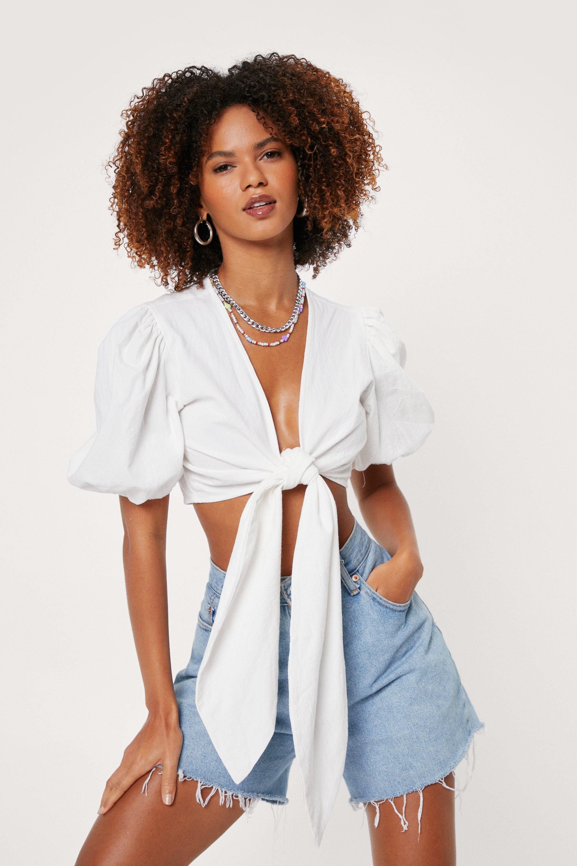 Would You Puff Sleeve It Cropped Tie Blouse | Nasty Gal (US)