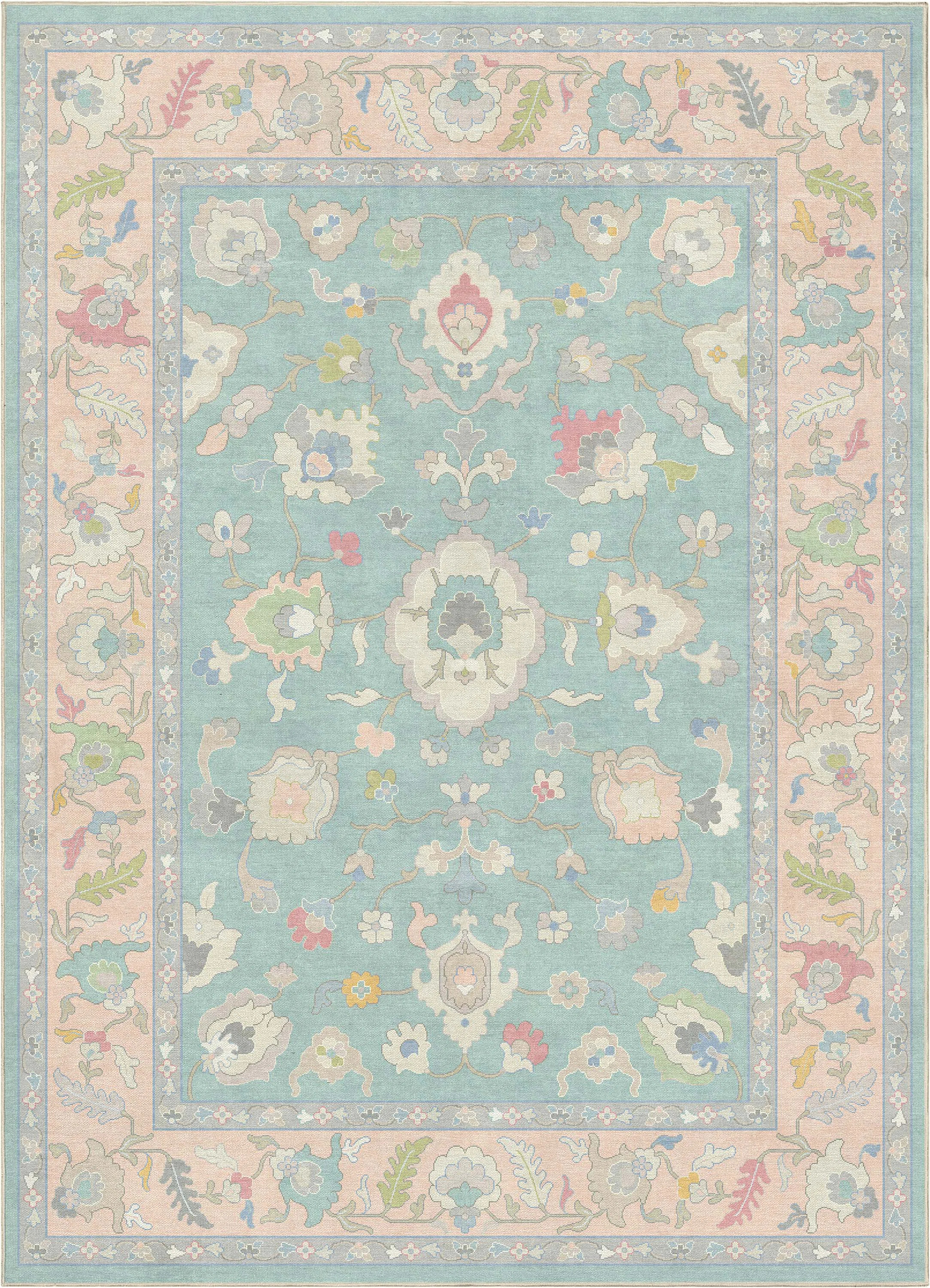 Bungalow Rose Adrith Konya Updated Traditional Oriental Pastel Green Area Rug | Wayfair North America
