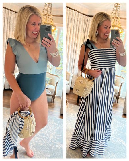 Blue beautifulness- loving this suit/dress combo. I love that you can sit poolside and then slip on the dress as a coverup to rub grab lunch or dinner!

I’m in a 6 suit and S dress


#LTKtravel #LTKstyletip #LTKover40