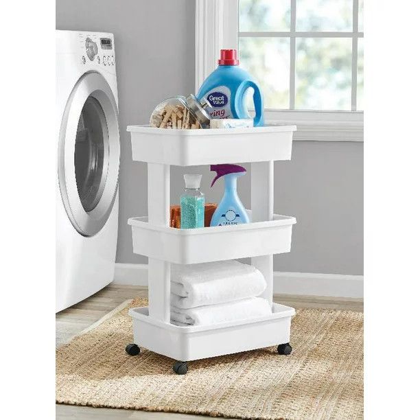 Mainstays 3-Tier Plastic Multi-Purpose Rolling Laundry Cart, Arctic White, Case Pack 1 - Walmart.... | Walmart (US)