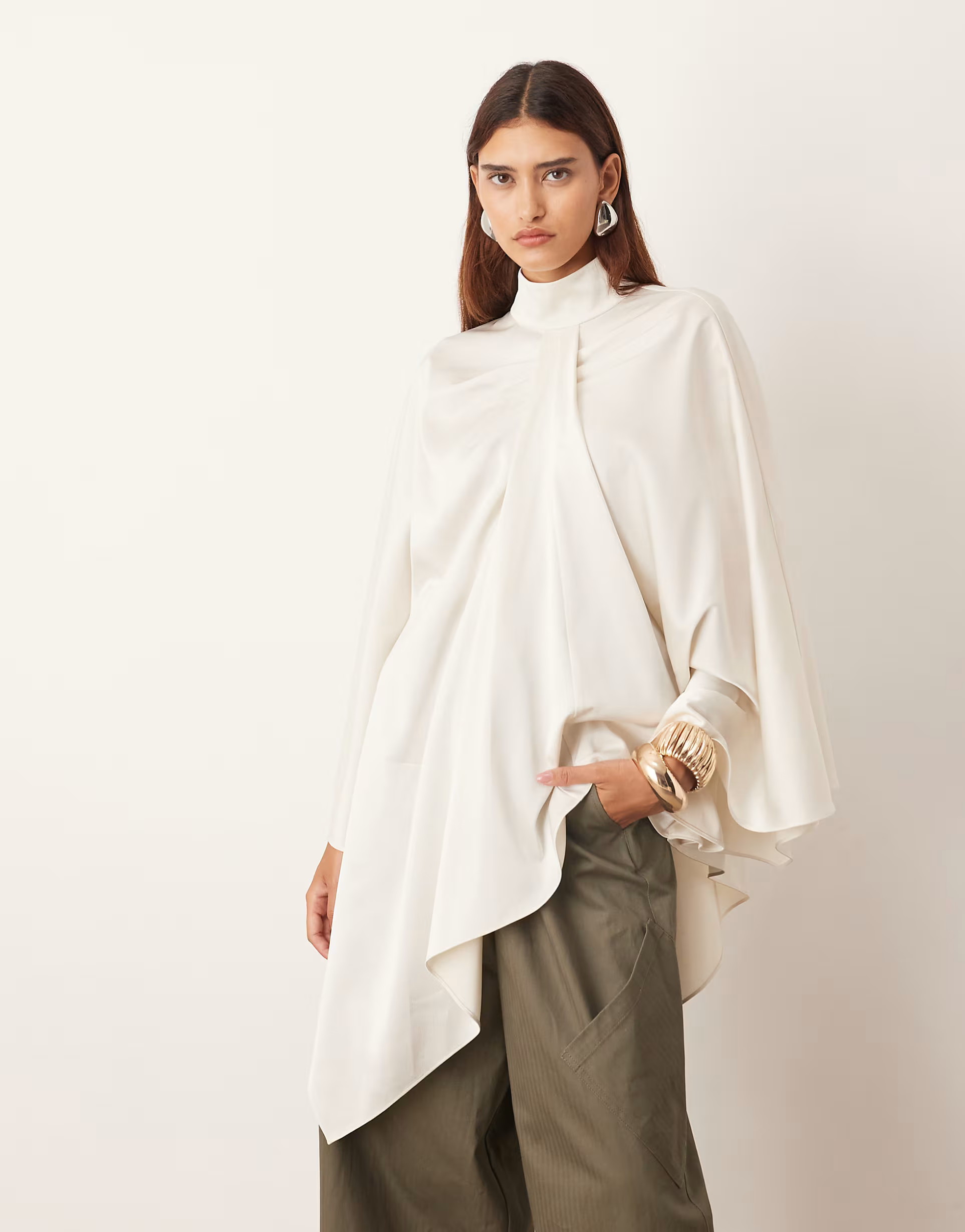 ARRANGE high neck drape cape top in oyster | ASOS (Global)