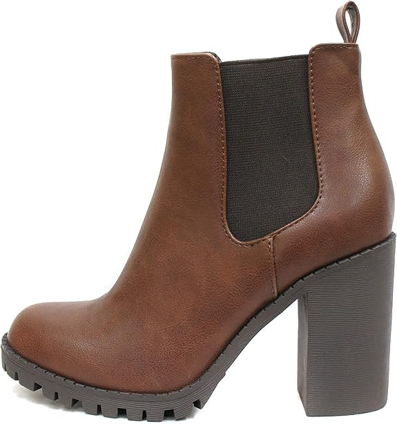 Soda Glove - Ankle Boot w/Lug Sole Elastic Gore and Chunky Heel | Amazon (US)