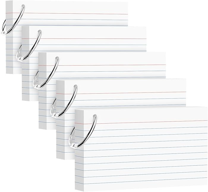 250 Count White Index Cards 3x5 Inch with Key Ring, 180gsm Heavyweight Flash Card (50 Sheets Each... | Amazon (US)