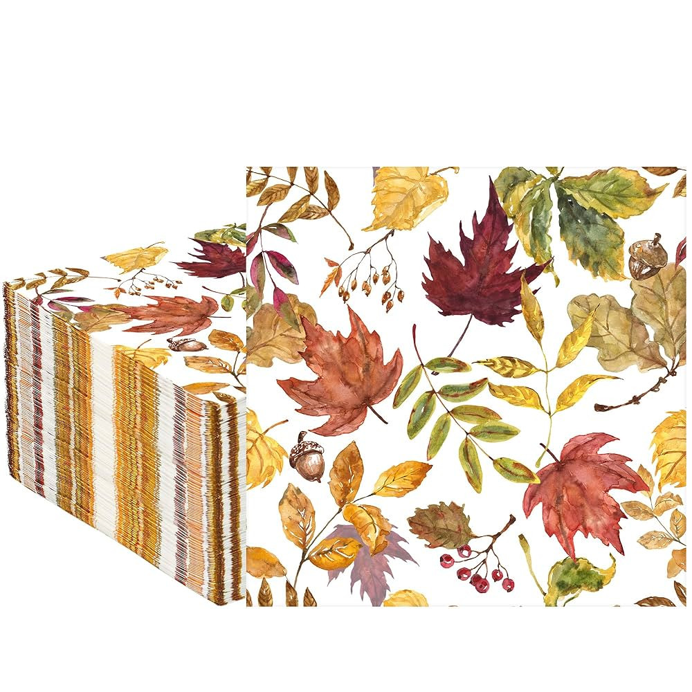 50 Pcs Fall Leaves Party Napkins Maple Leaf Paper Napkin 3 Ply Autumn Disposable Napkins Fall Lea... | Amazon (US)